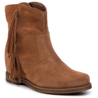 Gino Rossi 0113-02 Camel. Brązowe botki Gino Rossi, bez wzorów, ze skóry, bez obcasa, bez zapięcia. Za 349.99 zł.