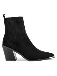 DeeZee Botki HY9057-5 Czarny. Czarne botki DeeZee, bez wzorów, z materiału, bez obcasa, na słupku, bez zapięcia. Za 199.99 zł.