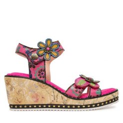 Sandały Laura Vita. Czerwone sandały Laura Vita, bez wzorów, bez obcasa, na koturnie, bez zapięcia. Za 429.99 zł.