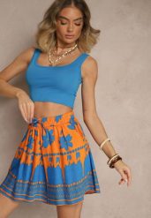 Pomarańczowe Szorty z Wiskozy z Abstrakcyjnym Wzorem Evironia. Brązowe szorty Renee, bez wzorów, z wiskozy, eleganckie, z podwyższonym stanem. Za 34.99 zł.
