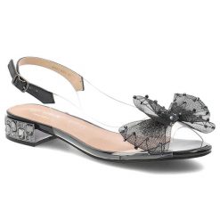 Sandały damskie S.Barski, z przezroczystym paskiem ozdobna kokarda pasek z regulacją niski obcas elegancki model, czarne, MR61-9001. Czarne sandały S.BARSKI, bez wzorów, eleganckie, bez obcasa, na obcasie, bez zapięcia. Za 199.00 zł.