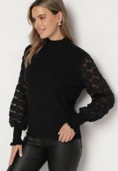 Czarny Sweter Półgolf z Wiskozą i Ażurowymi Rękawami Liariel. Czarne swetry Born2be, na zimę, w ażurowe wzory, z wiskozy, bez ramiączek. Za 89.99 zł.