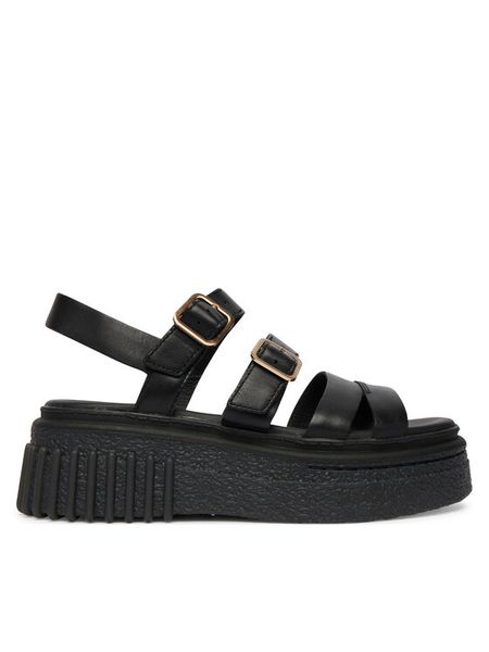 Clarks Sandały Evamar Strap 26185888 Czarny. Czarne sandały Clarks, bez wzorów, ze skóry, bez obcasa, na płaskiej podeszwie, bez zapięcia. Za 419.99 zł.