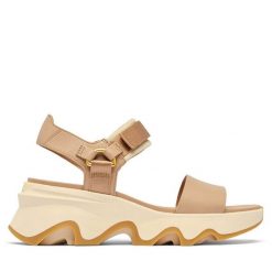 Sandały Sorel. Brązowe sandały Sorel, bez wzorów, bez obcasa, na koturnie, bez zapięcia. Za 409.99 zł.