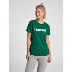 Koszulka sportowa z krótkim rękawem damska Hummel Cotton Logo. Białe koszulki sportowe Hummel, bez wzorów, bez ramiączek, do piłki nożnej. Za 59.00 zł.