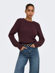 ONLY Sweter w kolorze bordowym rozmiar: L. Czerwone swetry Only, l, bez wzorów, bez ramiączek. Za 74.45 zł.
