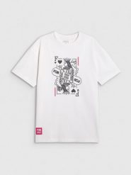 4F T-shirt oversize z nadrukiem damski - biały M. Białe t-shirty 4f, m, bez wzorów, z bawełny, bez kołnierzyka, bez ramiączek. Za 79.99 zł.