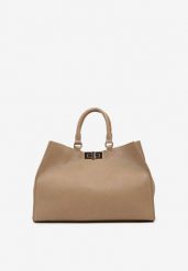 Beżowa Torebka Shopperka z Rączkami Ozdobiona Klamrą Nalasia. Brązowe shopper Renee, bez wzorów, biznesowe, bez dodatków. Za 149.99 zł.