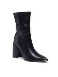 DeeZee Botki TS5078-06 Czarny. Czarne botki DeeZee, bez wzorów, ze skóry, bez obcasa, na słupku, bez zapięcia. Za 159.99 zł.