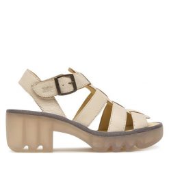 Sandały Fly London. Białe sandały Fly London, bez wzorów, bez obcasa, na słupku, bez zapięcia. Za 589.99 zł.