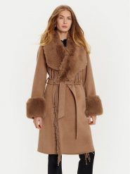 Marciano Guess Płaszcz wełniany 4BGL10 7125A Brązowy Regular Fit. Brązowe płaszcze Marciano Guess, na zimę, z aplikacjami, z wełny, bez kaptura. Za 2,139.00 zł.