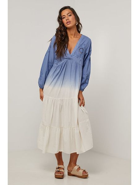 Le Monde du Lin Sukienka w kolorze niebiesko-białym rozmiar: 36/38. Białe sukienki Le Monde du Lin, bez wzorów, z bawełny, klasyczne, bez kołnierzyka, bez ramiączek, midi. Za 153.34 zł.