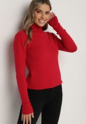 Czerwony Sweter z Golfem z Domieszką Kaszmiru i Wiskozy Zaisma. Czerwone golfy Born2be, bez wzorów, z jeansu, bez ramiączek. Za 84.99 zł.