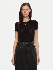 Tommy Jeans T-Shirt DW0DW19493 Czarny Slim Fit. Czarne t-shirty Tommy Jeans, s, bez wzorów, z bawełny, bez kołnierzyka, bez ramiączek. Za 109.99 zł.