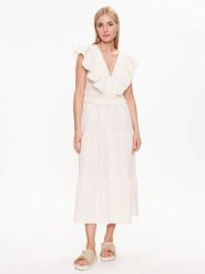 Gina Tricot Sukienka letnia Ruffle dress 20443 Écru Regular Fit. Sukienki Gina Tricot, na lato, xs, bez wzorów, z bawełny, bez kołnierzyka, bez ramiączek. Za 189.99 zł.
