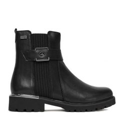 Botki Remonte. Czarne botki Remonte, bez wzorów, bez obcasa, na płaskiej podeszwie, bez zapięcia. Za 499.99 zł.