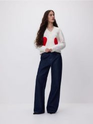 Kardigan z haftem - kremowy. Białe kardigany Reserved, l, bez wzorów, z dzianiny. Za 159.99 zł.