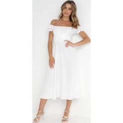 Biała Sukienka Midi z Dekoltem Carmen i Bufiastymi Rękawkami Amarhis. Białe sukienki Born2be, na co dzień, m, bez wzorów, eleganckie, bez kołnierzyka, bez ramiączek, midi, proste. Za 129.99 zł.