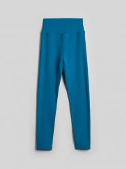 4F Legginsy treningowe szybkoschnące damskie - turkusowe XS. Niebieskie legginsy 4f, l, bez wzorów, z materiału, z podwyższonym stanem. Za 119.99 zł.