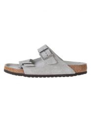 Birkenstock Skórzane klapki "Arizona" w kolorze szarym rozmiar: 44. Szare klapki Birkenstock, bez wzorów, z materiału, z otwartym noskiem, bez obcasa. Za 389.95 zł.