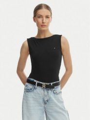 Tommy Hilfiger Top WW0WW47807 Czarny Slim Fit. Czarne topy TOMMY HILFIGER, m, bez wzorów, z wiskozy, bez kołnierzyka, bez ramiączek. Za 249.99 zł.