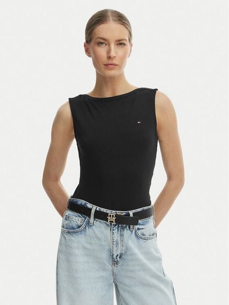 Tommy Hilfiger Top WW0WW47807 Czarny Slim Fit. Czarne topy TOMMY HILFIGER, m, bez wzorów, z wiskozy, bez kołnierzyka, bez ramiączek. Za 161.99 zł.
