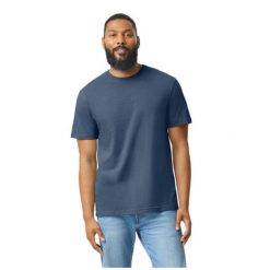 Koszulka Unisex Dla Dorosłych Softstyle CVC. Białe bluzki GILDAN, xl, bez wzorów, sportowe, bez kołnierzyka, bez ramiączek. Za 39.99 zł.