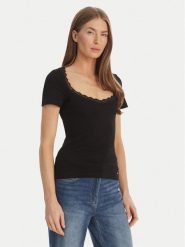 Morgan Bluzka 261-DAMOUR Czarny Slim Fit. Czarne bluzki Morgan, l, bez wzorów, z bawełny, bez kołnierzyka, bez ramiączek. Za 129.99 zł.