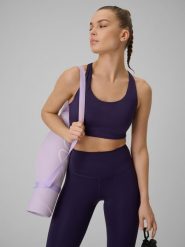 4F Biustonosz treningowy ze średnim wsparciem damski - fioletowy L. Fioletowe bielizna sportowa 4f, l, bez wzorów, z gumy. Za 179.99 zł.