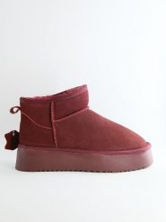 Bellucci Skórzane botki w kolorze bordowym rozmiar: 40. Czerwone botki Bellucci, bez wzorów, bez obcasa, na platformie, bez zapięcia. Za 152.99 zł.