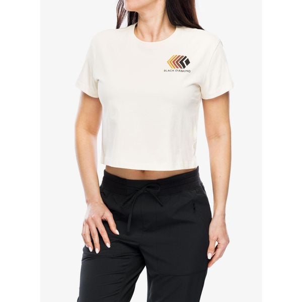 Koszulka z nadrukiem damska Black Diamond Faded Crop SS Tee. Białe koszulki sportowe Black Diamond, bez wzorów, bez ramiączek. Za 99.99 zł.