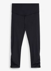 Ultralekkie legginsy sportowe 3/4 z marszczeniem, szybko schnące. Czarne legginsy bonprix, bez wzorów, z podwyższonym stanem. Za 97.99 zł.