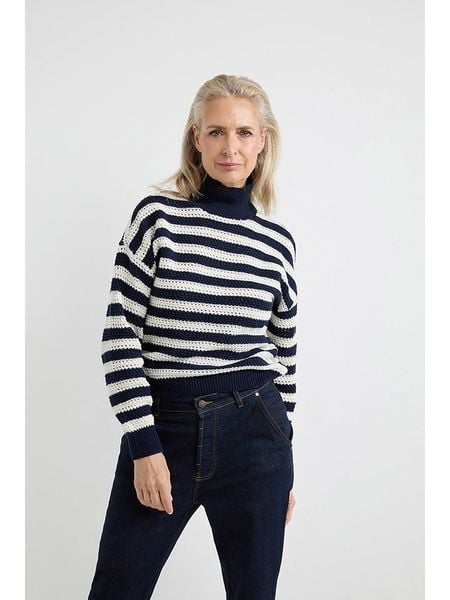 Josephine & Co Sweter "Alana" w kolorze granatowo-białym rozmiar: XL. Białe swetry Josephine & Co, xl, bez wzorów, z wełny, bez ramiączek. Za 179.64 zł.