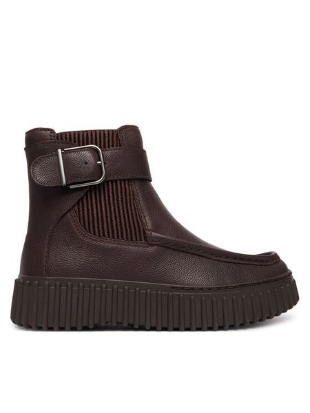 Clarks Botki Torhill Buckle 26327987 Brązowy. Brązowe botki Clarks, bez wzorów, ze skóry, bez obcasa, na płaskiej podeszwie, bez zapięcia. Za 569.99 zł.
