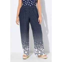 Damskie Spodnie palazzo kropki szeroka prosta nogawka elastyczny pas. Niebieskie spodnie dresowe Ulla Popken, plus size, bez wzorów, z materiału. Za 244.99 zł.