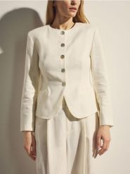 Marynarka z lnem - biały. Białe marynarki i żakiety Reserved, l, bez wzorów, z tkaniny. Za 179.99 zł.