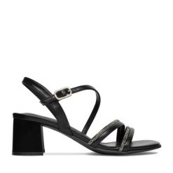 Sandały JENNY. Czarne sandały Jenny, bez wzorów, bez obcasa, na słupku, bez zapięcia. Za 129.99 zł.