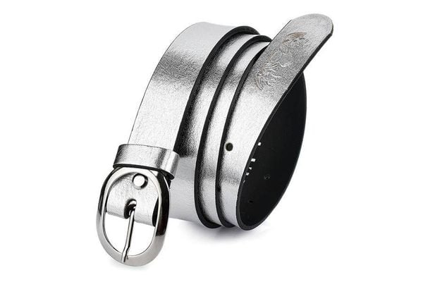 Pasek skórzany Beltimore r.85-100 cm U48 srebrny. Szare paski bez wzorów. Za 47.90 zł.