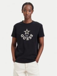 Guess T-Shirt V6YI04 K4268 Czarny Regular Fit. Czarne t-shirty Guess, xl, z aplikacjami, z bawełny, bez kołnierzyka, bez ramiączek. Za 214.99 zł.