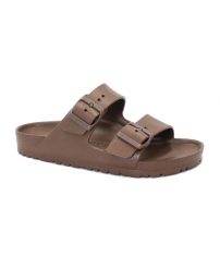 Klapki Birkenstock Arizona Eva Damskie. Brązowe klapki Birkenstock, bez wzorów, z materiału, bez obcasa. Za 453.00 zł.