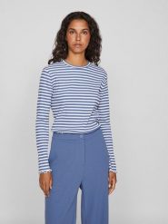 Vila Koszulka "Thessa" w kolorze niebiesko-białym rozmiar: XXL. Białe bluzki Vila, xxl, bez wzorów, z bawełny, bez kołnierzyka, bez ramiączek. Za 56.93 zł.