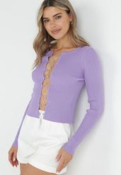Fioletowy Sweter z Gorsetowym Wiązaniem z Przodu z Cyrkonii Blinca. Fioletowe swetry Born2be, z aplikacjami, z dzianiny, bez ramiączek. Za 129.99 zł.