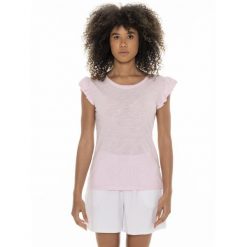 Koszulka z bawełna na co dzień na siłownię. Czerwone bluzki LEONE 1947 APPAREL, bez wzorów, z bawełny, sportowe, bez kołnierzyka, bez ramiączek. W wyprzedaży za 67.30 zł.