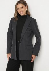 Szara Pudełkowa Marynarka Jednorzędowa z Usztywnioną Linią Ramion Foella. Szare marynarki i żakiety Born2be, l, bez wzorów, z jeansu, eleganckie. Za 139.99 zł.
