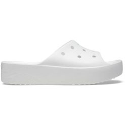 Klapki plażowe damskie Crocs Classic Platform Slide. Białe klapki Crocs, bez wzorów, bez obcasa. Za 142.99 zł.