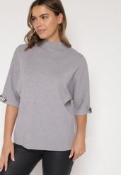 Szary Sweter Ozdobiony na Rękawach Cyrkoniami Aletusa. Szare swetry Born2be, z aplikacjami, z jeansu, bez ramiączek. Za 99.99 zł.