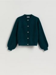 Kardigan z wełną i moherem - zielony. Zielone kardigany Reserved, l, bez wzorów, z moheru. Za 259.99 zł.