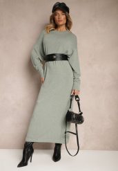 Miętowa Pudełkowa Sukienka z Dzianiny z Wiskozą Maziala. Zielone sukienki Renee, na co dzień, bez wzorów, z dzianiny, eleganckie, bez kołnierzyka, bez ramiączek, midi. Za 119.99 zł.