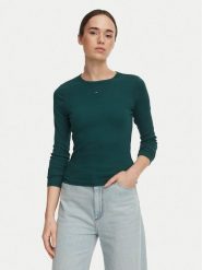 Tommy Jeans Bluzka Essential DW0DW17387 Zielony ciemny Slim Fit. Zielone bluzki Tommy Jeans, m, bez wzorów, z bawełny, bez kołnierzyka, bez ramiączek. Za 199.99 zł.