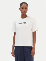Tommy Hilfiger T-Shirt Script WW0WW47819 Écru Regular Fit. T-shirty TOMMY HILFIGER, l, bez wzorów, z bawełny, bez kołnierzyka, bez ramiączek. Za 229.99 zł.